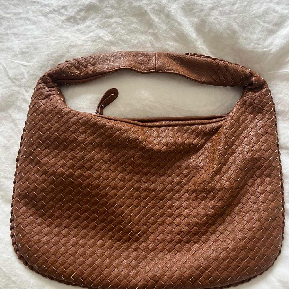 Brown Woven Vegan Leather Hobo Bag